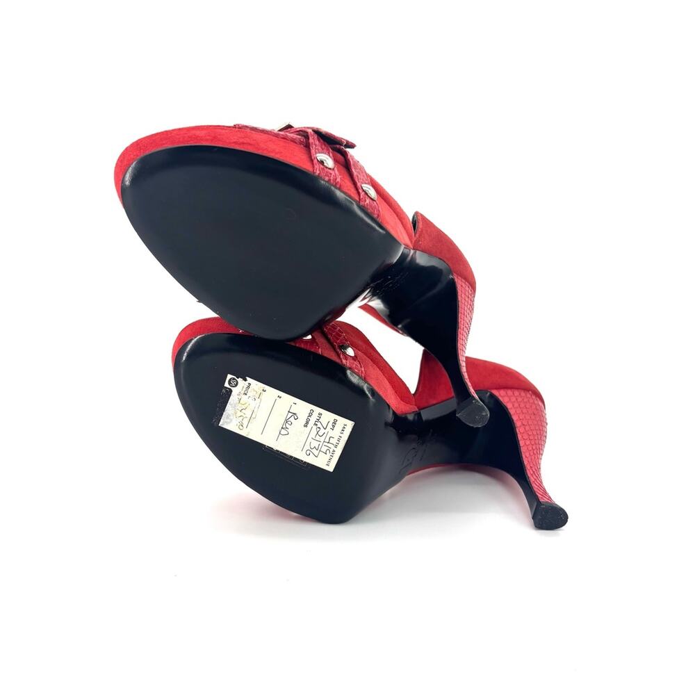 Dior John Galliano Red Double Buckle Snakeskin Peep Toe Platform Pumps 39.5 - Picture 9 of 10